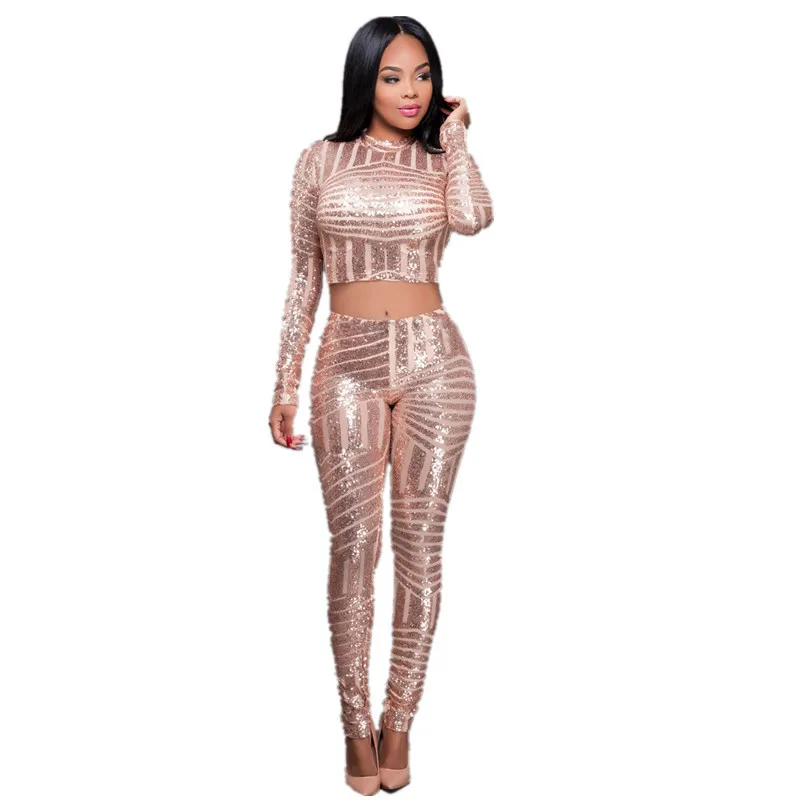 2024 New Fashion Women Sexy Sequin Charming Slim Two Piece Set Party Suit Long Pencil Pants Chic Streetwear Fancy Lady Clothes