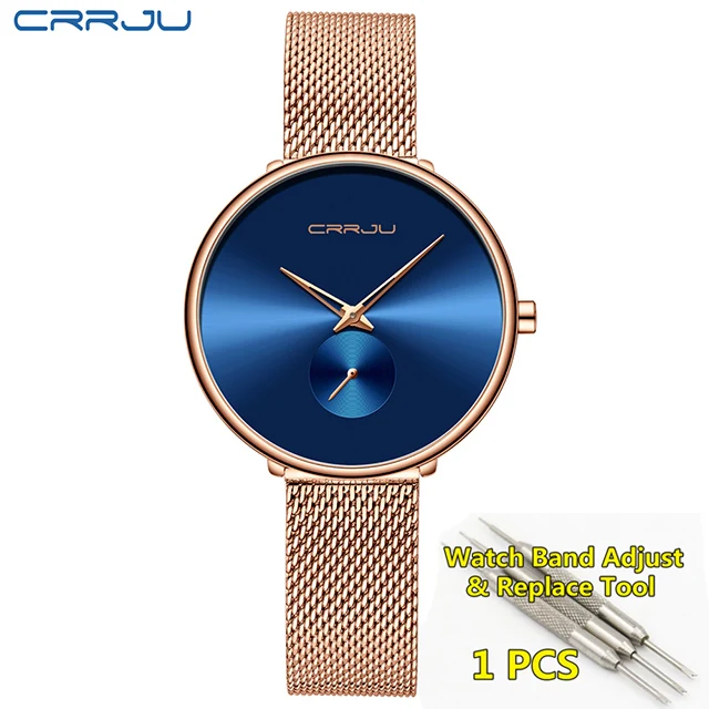 Crrju золотые часы для женщин Брендовые Часы Дамские стальные женские часы с браслетом женские часы Relogio Feminino Montre Femme - Цвет: rosegold blue