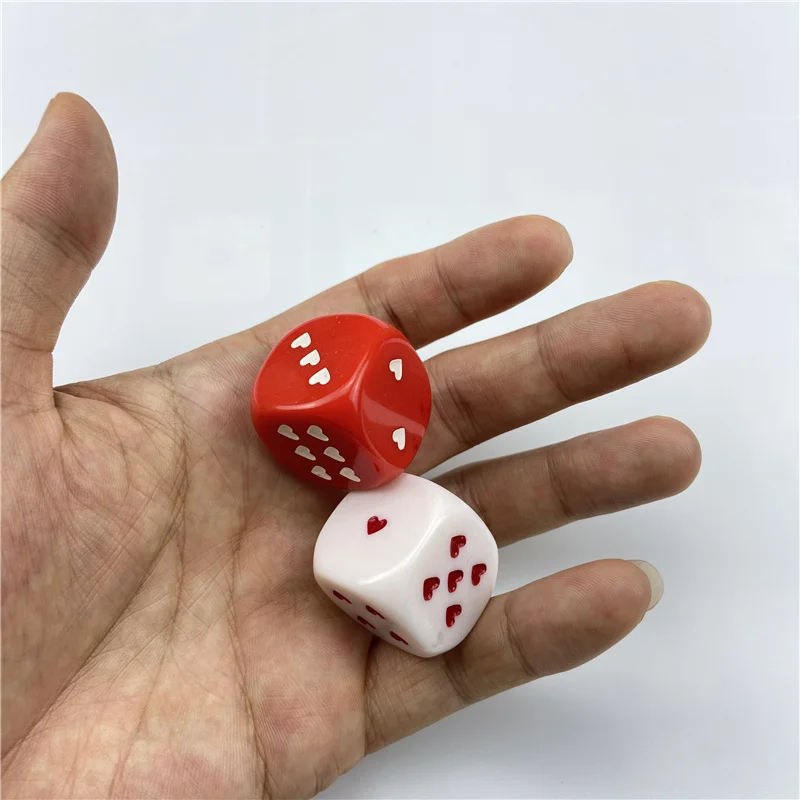 Board Game 2pcs White Red 25mm Heart Dice Acrylic 6 Sided Round Corner Heart-shaped Dice For Bar Party Family Games Rpg 2pcs funny dice board games toy creative finger guessing game dice rock paper scissors game scissors stone family party supplies