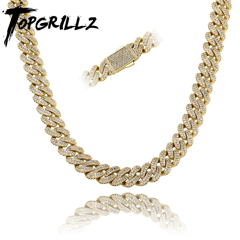 

TOPGRILLZ 13 мм кубинское ожерелье с цепочкой из Кубического циркония с пружинной застежкой в стиле хип-хоп Индивидуальные ювелирные изделия подарок для мужчин