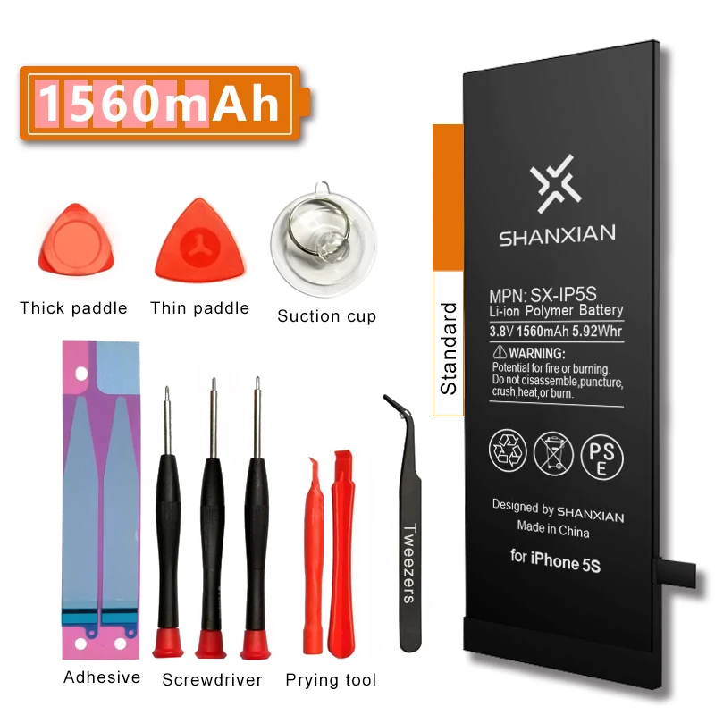 SHANXIAN Preminum Замена батареи для iPhone 5 5G 5S 5C 5SE нулевой цикл с бесплатными инструментами и PSE CE UN38.3 UL сертификация - Цвет: Battery 5S 1560mAh
