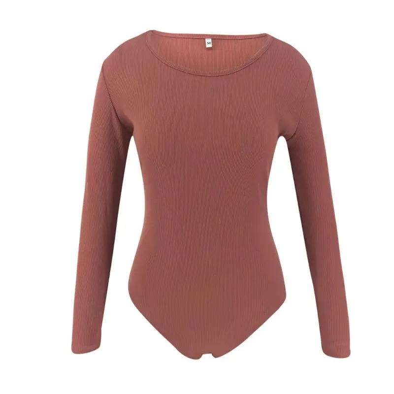 Женский однотонный боди с круглым вырезом и длинным рукавом, облегающий сексуальный комбинезон на осень и зиму, женский комбинезон