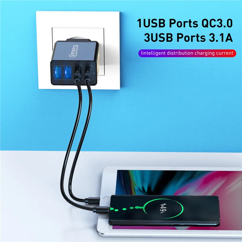 USLION 3.1A USB зарядное устройство Quick Charge 3,0 48 Вт Быстрая зарядка EU UK вилка настенный адаптер для мобильного телефона для iPhone samsung Xiaomi Mi 9