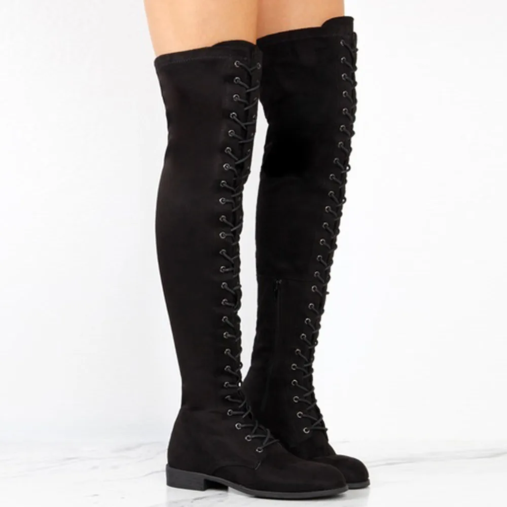 Ботинки женская обувь на платформе с перекрестной шнуровкой высокие сапоги Сапоги выше колена на плоской подошве женская обувь повседневная обувь Zapatos De Mujer Botas