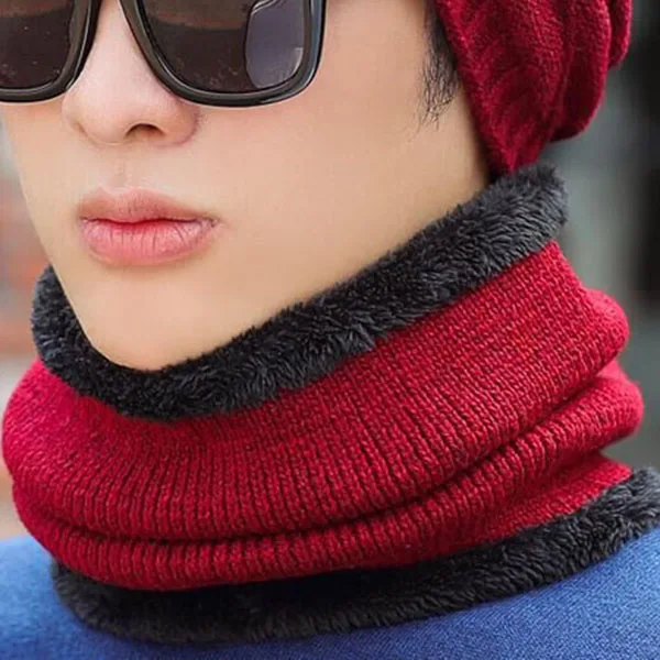 Высококачественная зимняя шапка, шарф, вязаная шапка Skullies Beanies для мужчин и женщин Bone Gorras шапочки, Балаклава маска фасоль Мужская кепка - Цвет: Scarf red
