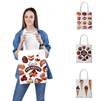 

Tote Bag Casual Shoulder Large Capacity Shopping Bag Funny Food Printing Hand Bag Women Simple Canvas Cloth Package Bag