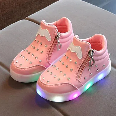 Светящиеся кроссовки для девочек; Студенческая зимняя обувь унисекс; светящаяся обувь для маленьких девочек; светящаяся обувь с батареей; прогулочные спортивные кроссовки - Цвет: pink