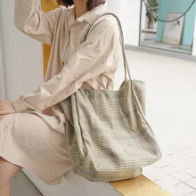 Женские шерстяные холщовые сумки шотландский узор винтажная клетчатая женская Очень Большая вместительная большая сумка-тоут женская Повседневная сумка на плечо