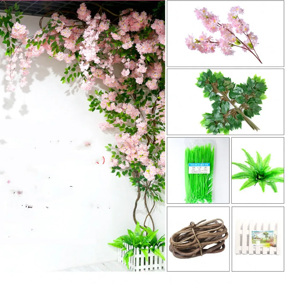 

Artificial Cherry Tree Christmas Tree Stem With Cherry Blossom Flower Dried Branches Rattan Sets For Home Wall Decoration