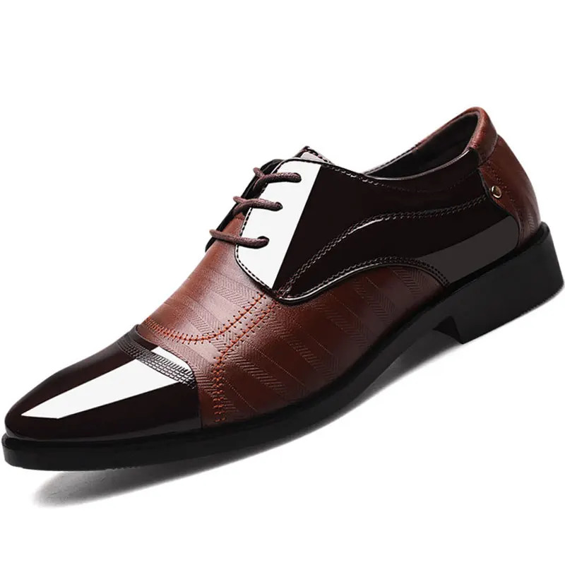 Brown PU Leather Мужские модельные туфли; роскошные кожаные туфли для взрослых; мужская деловая официальная обувь для офиса; мокасины; homme; повседневная мужская обувь на плоской подошве; Sapato Masculino - Цвет: Brown PU Leather