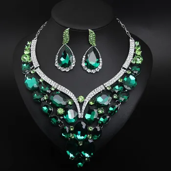 

WOMEN'S JEWELRY SET EUROPEAN AMERICAN EXAGGERATED STAINED GLASS CRYSTAL CLAVICLE NECKLACE EARRING BRIDAL PARTY DRESS ACCESSORIES