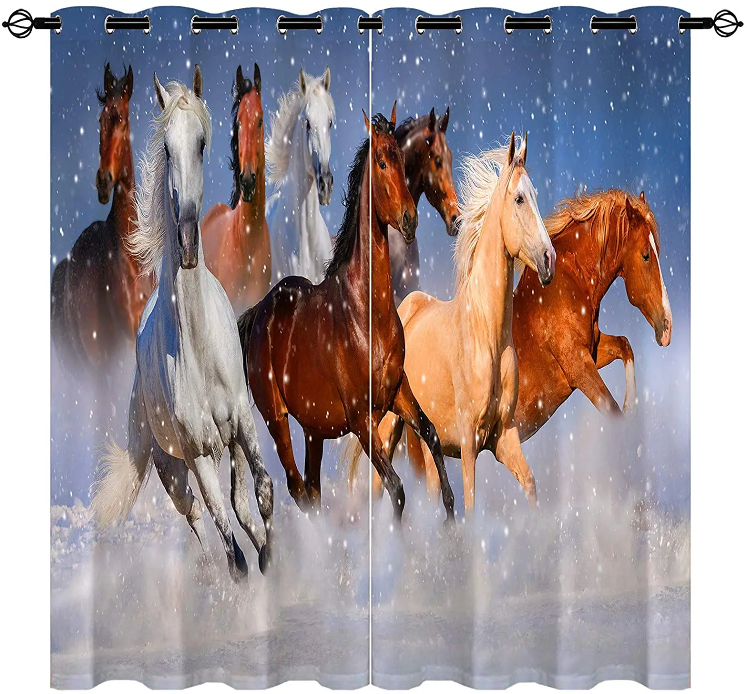 

Living Room Decoration Blackout Curtains Horses Running on The Snow Double Bedroom Living Room Luxury Curtains