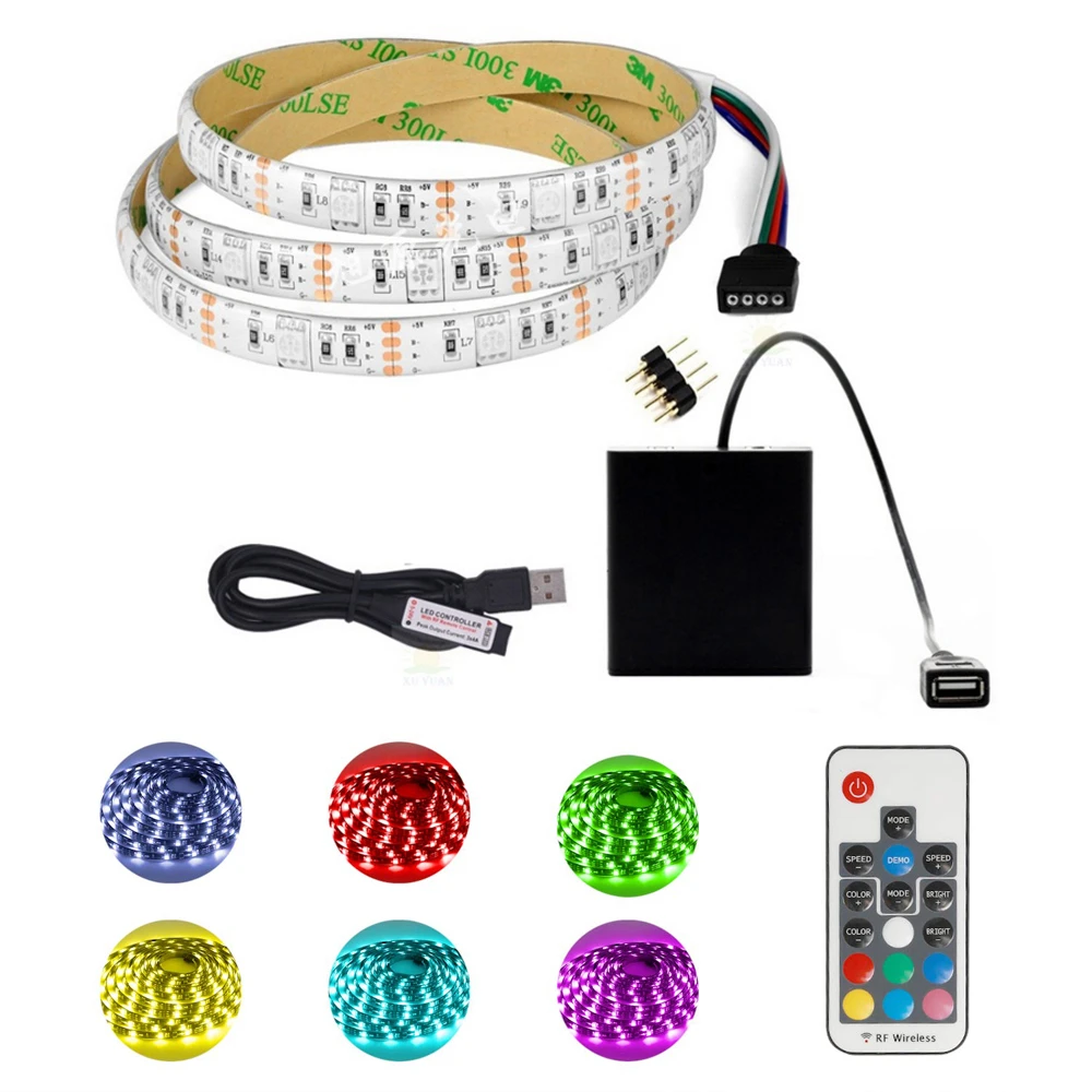 1m 2m 3m 4m 5m Led Light Strip Battery Operated 5050 Smd 5v Usb Powered  Waterproof Rgb Strips With Rf Remote For Home Decoration - Led Strip -  AliExpress