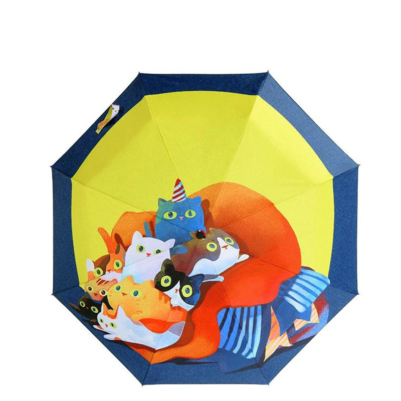 Мода мультфильм кошка анти-УФ Женский Солнечный-дождливый зонтик Анти-ультрафиолетовый пляжный Тройной Складной Зонтик 8 Ребра губка ветрозащитная рама