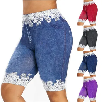 

Fashion Middle Waist Leggings Women Slim Capri Pants Joggers Stretchy Fitness Trousers Ladies Workout Print Five Point Pants