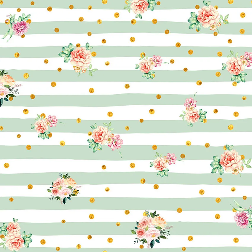 

8X8 футов Красивые цветочные цветы Фотофон на заказ с зелеными и белыми полосками Виниловый фон 240 см X 240 см