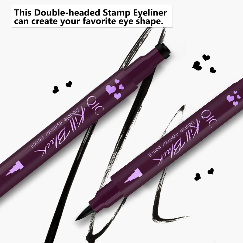 QIC Double-head Stamp Eyeliner Black Liquid Eyeliner Waterproof Tattoo Pen Makeup Tools 4 Styles of Stamp Star/Moon/Titoni/Heart