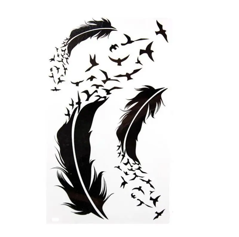 Black Waterproof Feather Temporary Tattoos Stickers 20.5*10cm DIY Body Art Beauty Makeup