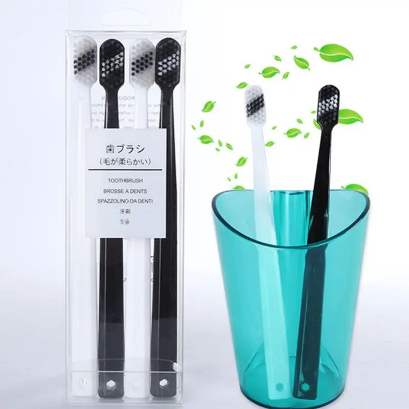 4 шт./компл. Простой Пара Семья Зубная щётка черный, белый цвет мягкие щетинки зубной Щетки Бытовые! Профессиональное Стоматологическое Уход за полостью рта зубные щетки для взрослых