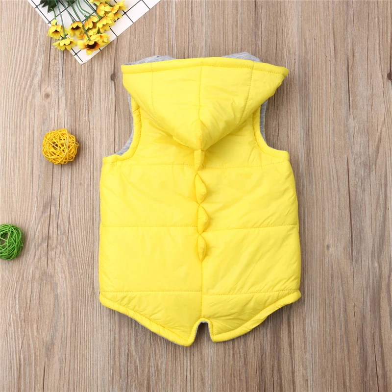 Winter Cotton Waistcoats Infant Kids Baby Girls Boy Dinosaur Vest Zip Hooded Jacket Coat Tops Warm Outerwear Hoodies 6M-5T