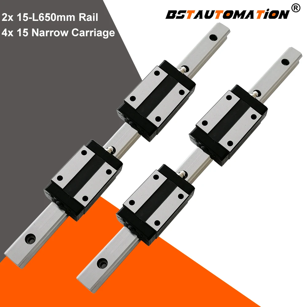 CNC Set 15-650mm 2x Linear Guideway Rail 4x Square type carriage bearing block 
