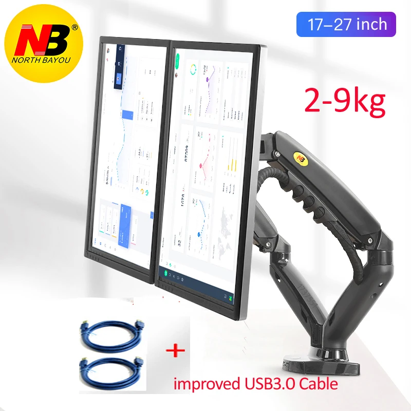 NEW NB QI F160 gas spring 10"-27" Dual Monitor Holder Arm desktop 360 rotate computer holder 2-9KG bracket |