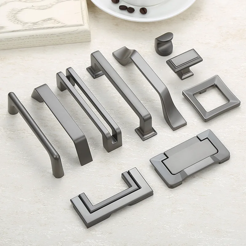 

New Style Modern Minimalist Gray Door Handle Nordic Lead Dust Wardrobe And Cabinet Handle American-Style Single Bore Handle