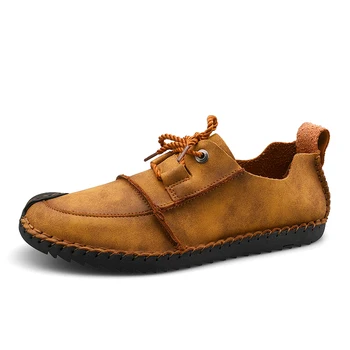 

Handmade outdoor Genuine Leather Loafers Men Moccasin Sneakers Flat High Quality Causal Men Shoes Male Footwear Boat Shoes38-48