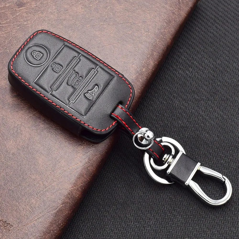 

Car 4 Buttons Leather Remote Control Key Bag Cover Protective Sheath For KIA Forte Optima Sedona K2 K3 K5 Car key Case