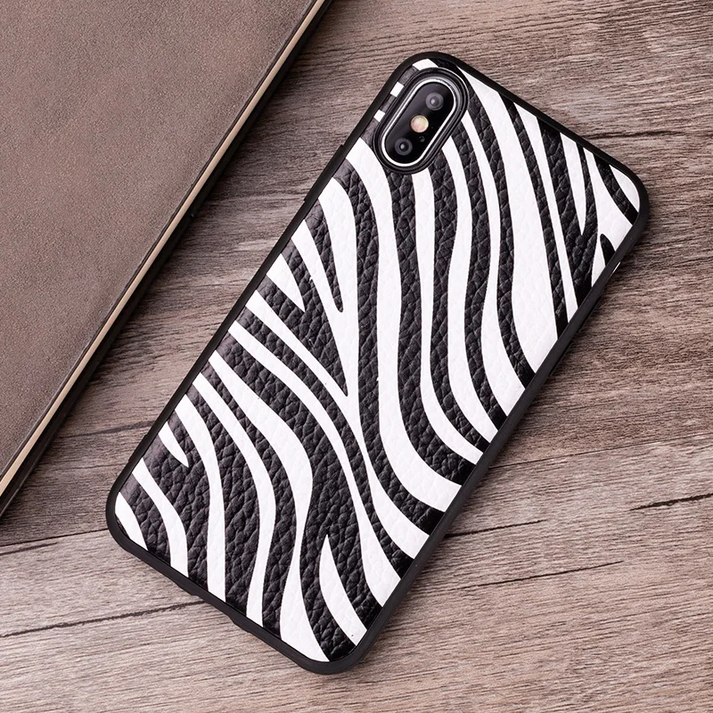 

Cowhide Phone Case For iPhone 7 8 X Xr Case Zebra pattern For iPhone 6 6s 7p Xs max 11 11 pro Case