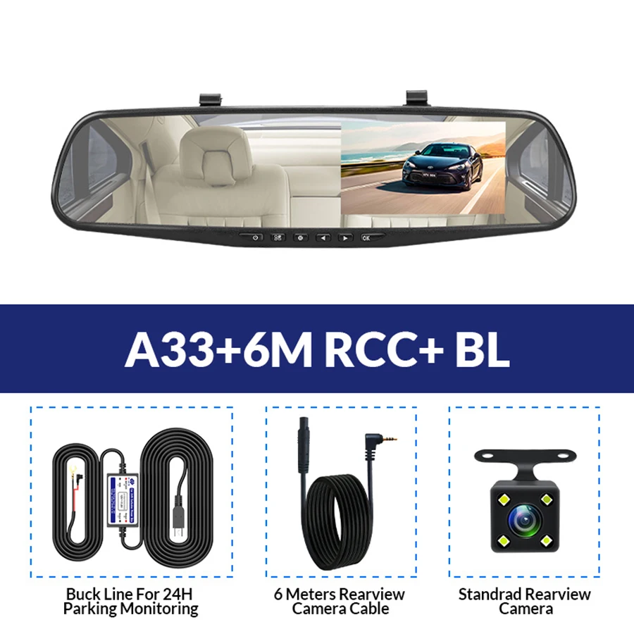 A33-6M RCC-BL E-ACE, Автомобильный видеорегистратор, 4,3 дюймов, камера Full HD 1080 P, автоматическая камера, зеркало заднего вида с dvr и камерой, видеорегистратор, видеорегистратор для автомобиля - Название цвета: A33-6M RCC-BL