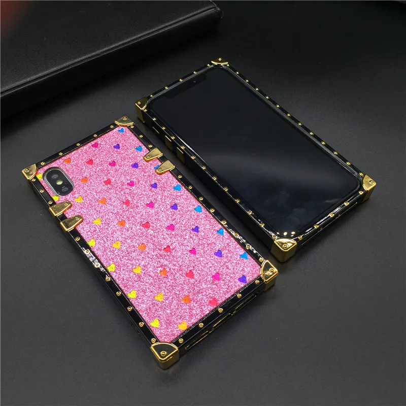 Luxury Bling 3D Bee Case For iPhone 15 PRO Max 11 12 PRO XS XR Love Heart  Square Phone Cover for iphone 13 PRO MAX 7 8 14 Plus