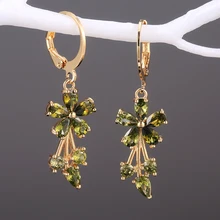  CAOSHI Luxury Gold Color Flower Shape Women Drop Earrings Inlaid Shiny Cubic Zirconia Top Quality Fashion Banquet Party Jewelry 