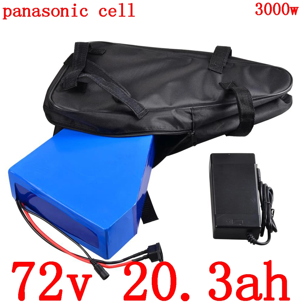 Best 72V battery 72V 3000W use Panasonic cell electric bike Battery 72V 20AH Triangle lithium battery with 50A BMS +84V charger+bag 0 Best 72V battery 72V 3000W use Panasonic cell electric bike Battery 72V 20AH Triangle lithium battery with 50A BMS +84V charger+bag 0
