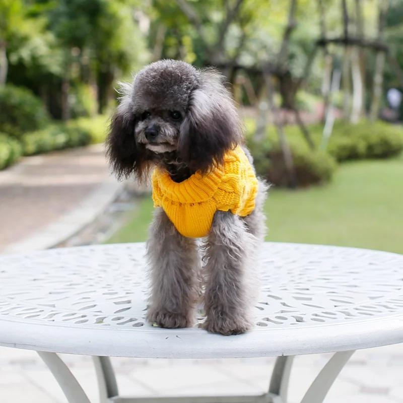 Классический вязаный теплый свитер с воротником под горло для домашних животных, для маленьких и средних собак, унисекс, осенне-зимняя плетеная Толстовка для собак, одежда