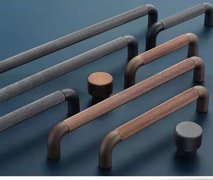 Furniture Hardware - Naples Cabinet Hardware - 5" Centers Cabinet Pull in Knurled Grey   Denmark Stylish Cupboard Pulls 128mm Coffee Knurled Drawer Knobs   2022 Hot Sale Knurled Handle,New Design Coffee Furniture Handle,25mm Round Knob,American Stylish Hardware,Claoset Door Pull