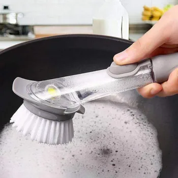

Scrubber Dish Bowl Washing Sponge Kitchen Cleaning Brush With Refill Liquid Soap Dispenser