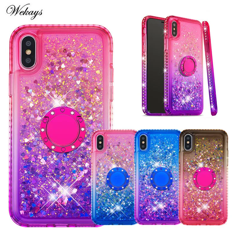 

Bling liquid Glitter Finger Ring Case for iphone 11 Pro XS MAX XR 10 X 7 8 Plus 6 6s 5 5s Soft Silicone TPU Stand Diamond Cover