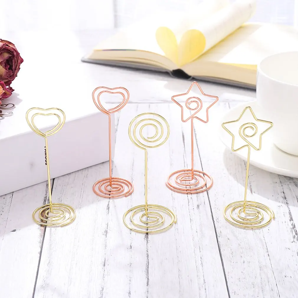 Простой золотой/розовое золото в форме сердца фото держатель подставки настольные подставки под номера место карты Зажимы для бумаги, для меню для свадьбы