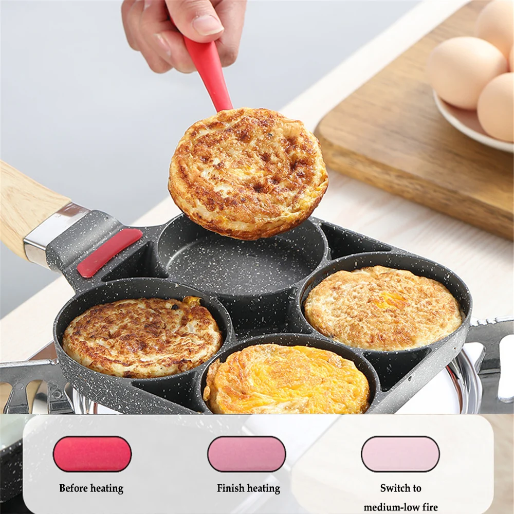 

39 cm Four-hole Omelet Pan For Eggs Ham Temperature Instruction Frying Pans Non-stick No Oil-smoke Breakfast Cooking Bacon Pan