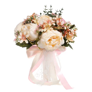 

Artificial Rose Flower Bouquet Handmade Wedding Bouquet Holding Flower for Wedding Bride Party Decoration _WK