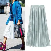 Qooth, летняя и осенняя плиссированная юбка, 22 цвета, Женская белая юбка с высокой талией, однотонная длинная юбка, модная юбка цвета металлик, qh2152