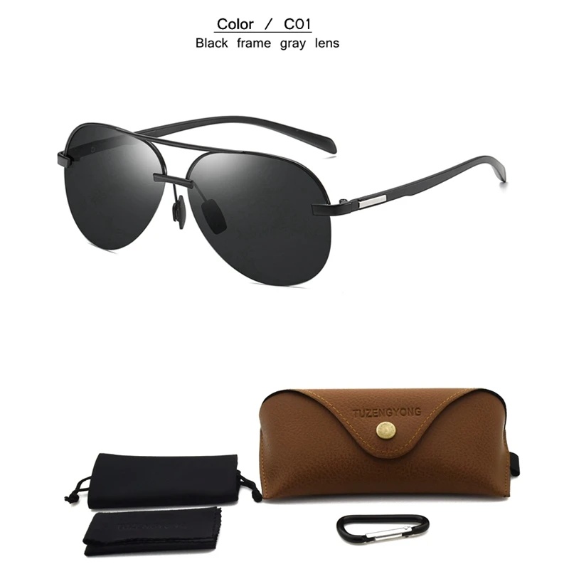 T0605 C01 brown case TUZENGYONG Алюминий Магний+ TR90 Мужские поляризационные солнцезащитные очки Брендовые дизайнерские полурамки для мужчин вождения солнцезащитные очки UV400 Oculos - Цвет линз: T0605 C01 brown case