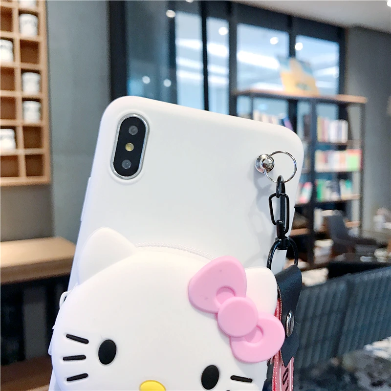 Zipper Wallet Cartoon Phone Case For Xiaomi Max 3 Mix 2 2s F1 Redmi 6A 4X 4A 5 5A 5x 6x 3D Pig Bear Soft silicone Lanyard cover