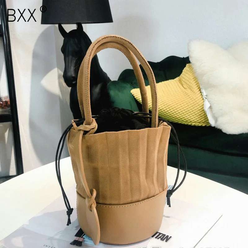 

[BXX] 2019 Pleated Bag Patchwork Drawstring Shopping Bags Girls Causal Single Shoulder Bucket Bag Korean Japanese Handbag HI317
