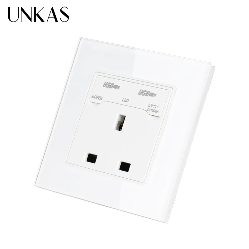 UNKAS, 2100mA, двойной USB разъем, зарядное устройство, порт для мобильного питания, розетка стандарта Великобритании, настенная розетка, 3 отверстия, розетка питания