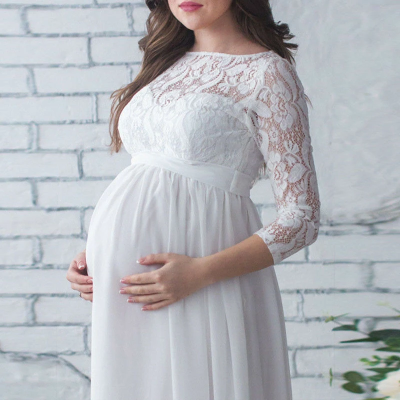 Aliado raya recuerdos Vestido elegante de encaje transparente para mujer embarazada, maxivestido  de fotografía de maternidad de estilo bohemio, accesorios de fotografía| Vestidos| - AliExpress