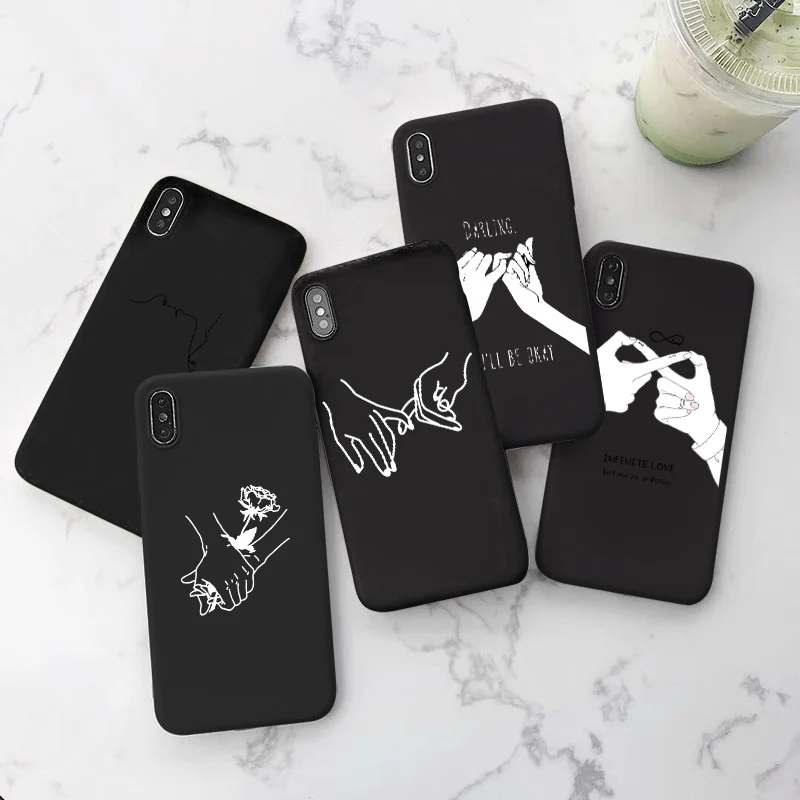 

Couple Phone Case Black Matte Silicone Phone Cover For For iPhone 7 XS MAX XR X 8 6 6s Plus 5 5S
