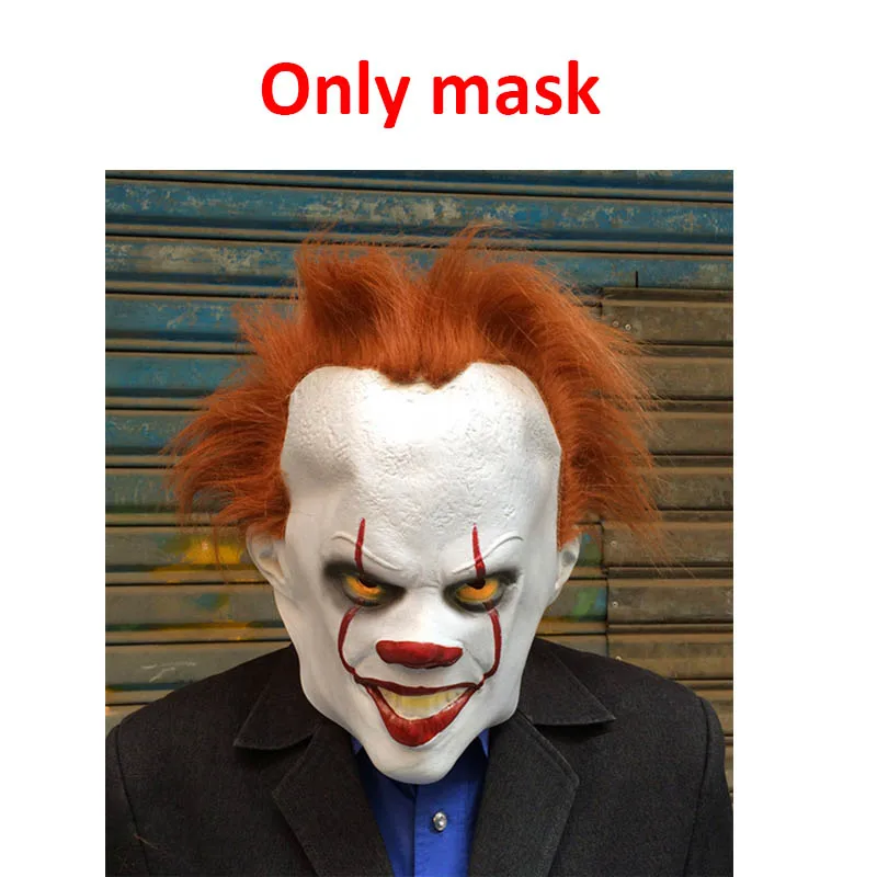 Only mask Кошмар до Рождества клоун Pennywise Косплей костюмы Карнавал Хэллоуин Кигуруми костюмы для мужчин женщин клоун костюм - Цвет: Only mask