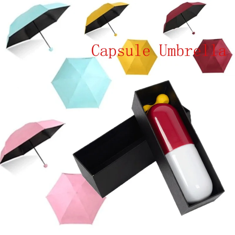 Зонтик-капсула мини легкие маленькие карманные зонтики анти-УФ складной компактный чехол Солнечный дождливый